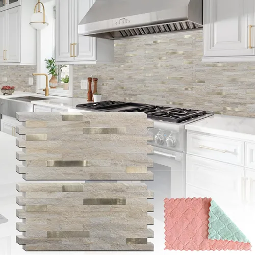 Miniatura 20 de StyloVue 20 hojas para despegar y pegar para cocina, mármol blanco con aspecto de metal plateado que se pega en azulejos para mejorar tu cocina