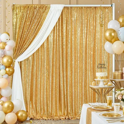 Miniatura 16 de Cortinas con lentejuelas doradas, 2 unidades de 2 x 8 pies, con brillantina, telón de fondo para bodas Rojo