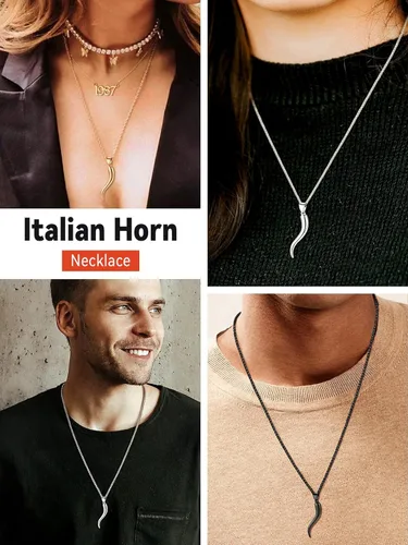 Miniatura 6 de FaithHeart Collar con colgante de cuerno italiano para mujeres y hombres, chapado en platanegrooro, acero inoxidable, collar de cornicello, cadenas
