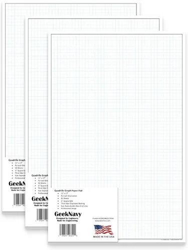 Miniatura 12 de GeekNavy Papel cuadriculado de 8.5 x 11 pulgadas, 50 hojas verticales, cuadrícula cuadrada de 0.25 pulgadas, 4 x 4, plano, alto brillo, contorno