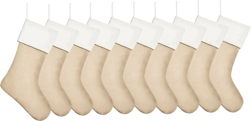 Miniatura 10 de Juego de 4 medias navideñas de arpillera para decoración de tamaño grande