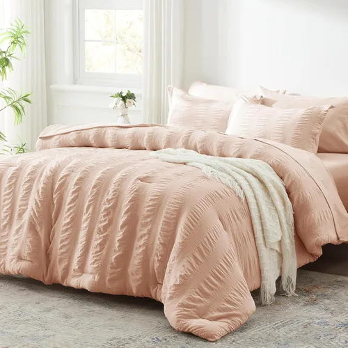 Miniatura 12 de Zzlpp Juego de edredón King de 7 piezas, ropa de cama de seersucker naranja quemado en una bolsa con sábanas, juegos de ropa de cama ligeros con 1