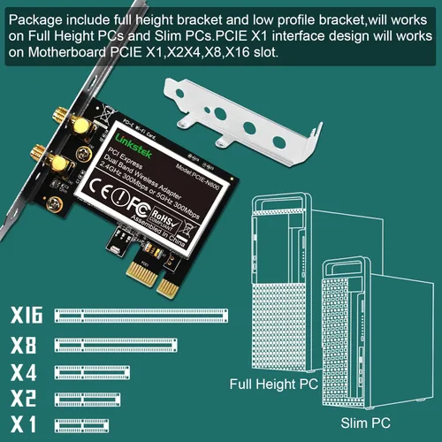Miniatura 5 de Adaptador inalámbrico N 600Mbps (2.4GHz 300Mbps y 5GHz 300Mbps) PCIE WiFi, tarjeta WiFi PCIE, QUALCOMM Atheros AR946X Adaptador de red inalámbrica