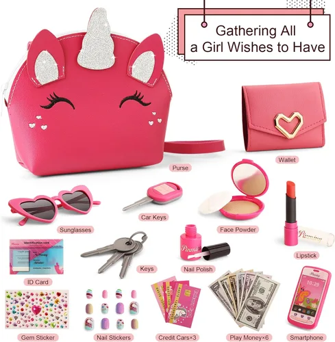 Miniatura 8 de Maquillaje de simulación para niños pequeños de 3 a 5 años, monederos para niñas de 4 a 6 años, monederos para niñas pequeñas con accesorios