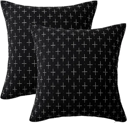 Miniatura 104 de MIULEE - Juego de 2 fundas de almohada decorativas de lino de arpillera navideñas, modernas, estilo campestre, rústicas, tejidas, con textura