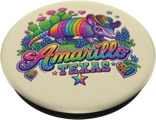 Miniatura 2 de Amarillo Texas Rainbow Armadillo Cowboy 80s Retro Souvenir PopSockets Adhesive PopGrip