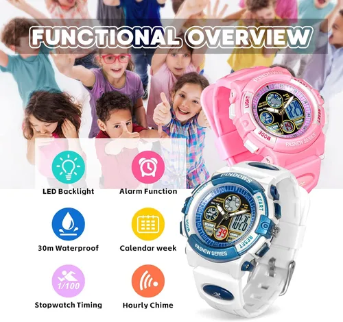 Miniatura 3 de PINDOWS Reloj para niños, reloj deportivo digital multifuncional para niños y niñas de 5 a 15 años, resistente al agua, deportes al aire libre