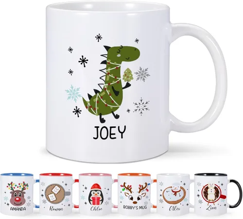 COLBEAR Tazas de Navidad con nombre personalizado, taza de café de Navidad para niños, taza de chocolate caliente, taza de cacao caliente, taza de