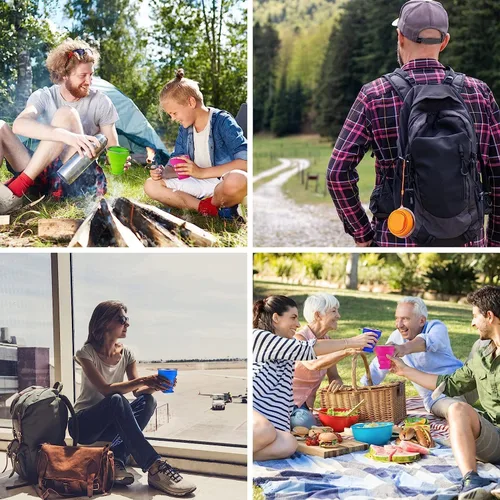 Miniatura 3 de Vasos plegables para viajes – Taza plegable de silicona portátil con tapa, taza plegable reutilizable para camping, senderismo y uso diario