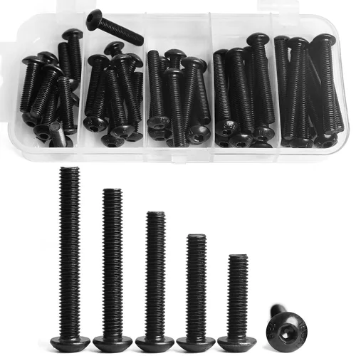 Tornillos de cabeza de botón M5 x 0.787 in, 0.984 in, 1.181 in, 1.378 in, 1.575 in, cabeza de botón, acero de aleación de grado 10.9, acabado