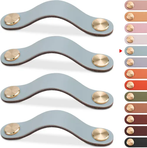 Miniatura 21 de Paquete de 4 tiradores de cuero para cajones, color beige, pomos de puerta de armario de 3.7 pulgadas, tiradores de piel sintética para tocador