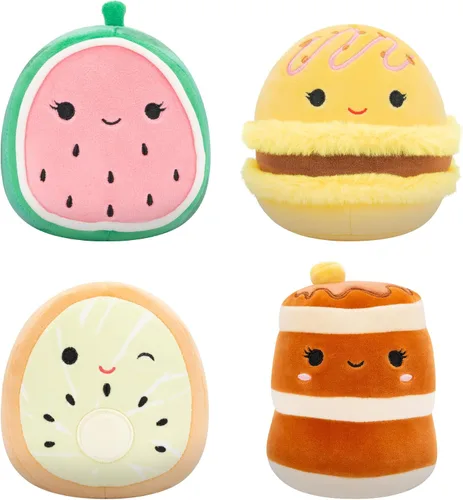 Squishmallows Comida original de 5 pulgadas, paquete de 4 – Kachina Kiwi, Rayen Pancakes, Visconti Lemon Macaron, Wanda Watermelon – Peluche oficial