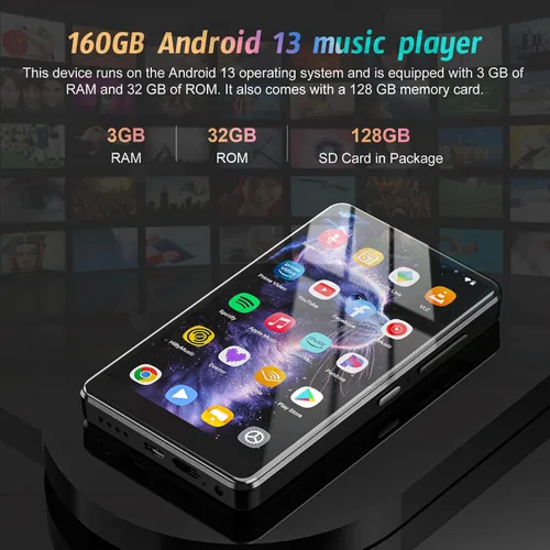 Miniatura 7 de 96GB MP3 Player with Android 13 OS, 5" MP3 Player with Bluetooth and WiFi, 1080P HD MP4 Player, Music Player Preloaded with Spotify, Audible, and