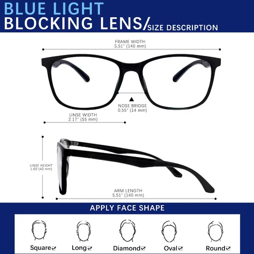 Miniatura 3 de Lentes de bloqueo de luz azul cuadrados para computadora/juegos/TV/teléfono-99% filtrado de luz azul para hombres y mujeres