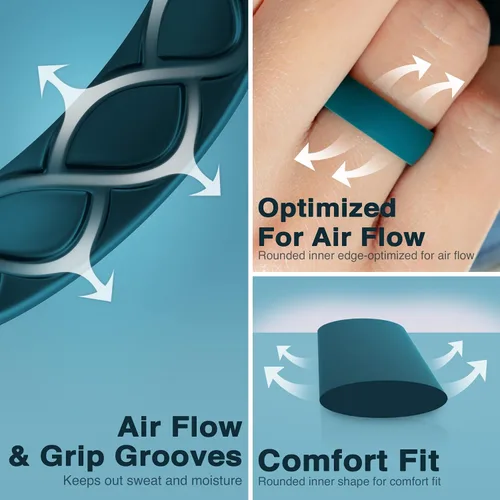 Miniatura 6 de Anillos de silicona para mujer, ergonómicos con diseño de flujo de aire transpirable, paquete múltiple 5 anillos de boda transpirables, 5 anillos