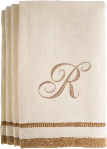 Miniatura 22 de Regalos con monograma, juego de 4 toallas de mano de 11 x 18 pulgadas bordadas en color dorado café, extra absorbente, 100% de algodón. Regalo
