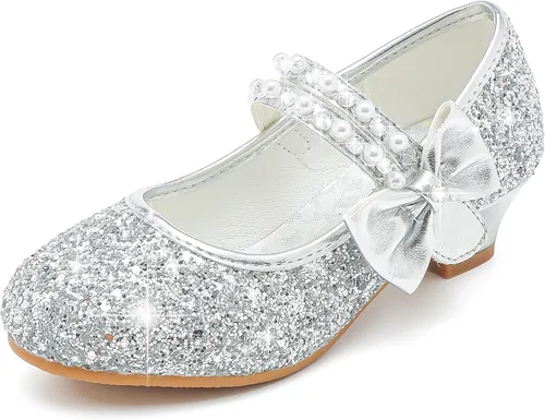 Motasha Zapatos de vestir para niñas, zapatos de tacón bajo para niñas, zapatos de tacón bajo, Mary Jane, Navidad, boda, fiesta, zapatos brillantes,