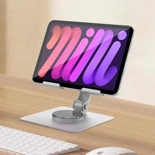 Miniatura 8 de TIGRIS - Soporte para tableta giratorio de 360°, ajustable y plegable, soporte para tableta súper resistente, súper estable y portátil para oficina