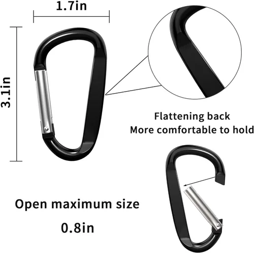 Miniatura 2 de Clips de mosquetón de aluminio de 3 ", hebilla de gancho de mosquetón de llavero con forma de anillo D 12PCS