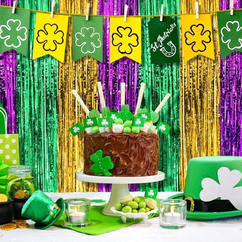 Miniatura 7 de Childom 2 decoraciones de Mardi Gras, telón de fondo de Mardi Gras para fiesta, decoración de puerta de aluminio de 3.28 x 8.2 pies, fondos