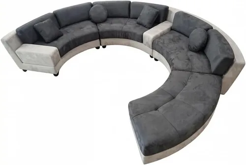 Miniatura 8 de Stendmar Juego de sofá seccional curvado de tela de microfibra redonda semicircular de 160 pulgadas S606 (microfibra, beige)