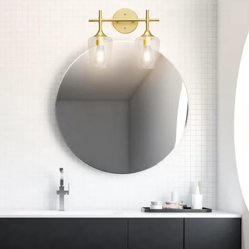 Miniatura 4 de Ralbay Lámparas de baño doradas 2 luces con vidrio transparente, iluminación moderna de montaje en pared, iluminación industrial de granja, luces