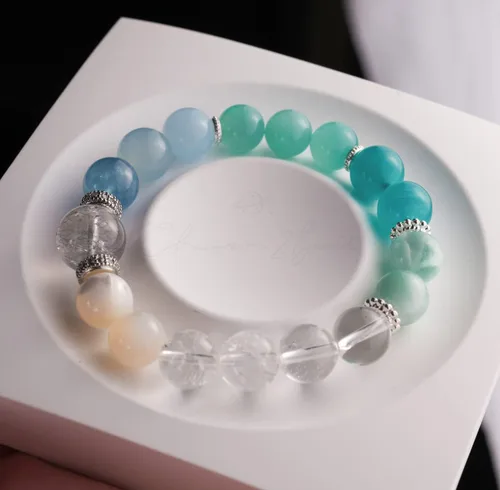 Miniatura 46 de Precious Gemstone Natural Crystal Healing Bracelet, Rutilated Quartz, Moonstone, Quartz Handmade Original Design Bracelet