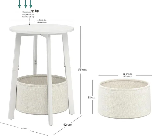 Miniatura 3 de sthmec Mesa auxiliar pequeña redonda con cesta de almacenamiento de tela, mesa de centro redonda con marco de metal para sofás de cama, mesas