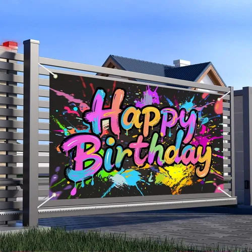 Miniatura 6 de Decoración de fiesta de cumpleaños de neón, cartel de neón de feliz cumpleaños, cartel de fondo de fotografía de fiesta que brilla en la oscuridad