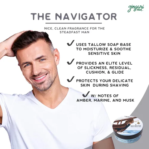 Miniatura 2 de Zingari Man - Jabón de afeitar The Navigator - Accesorios de aseo suave para hombres - Crema súper fuerte sin golpes y loción apretada para la piel