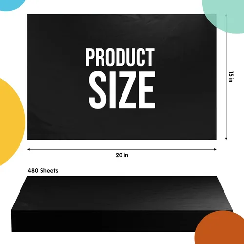 Miniatura 2 de Party Solids Papel de Seda Negro para Bolsas de Regalo - 15" X 20" Papel de Seda Negro a Granel 480 Hojas - Papel Prensa de 10lb para Embalaje