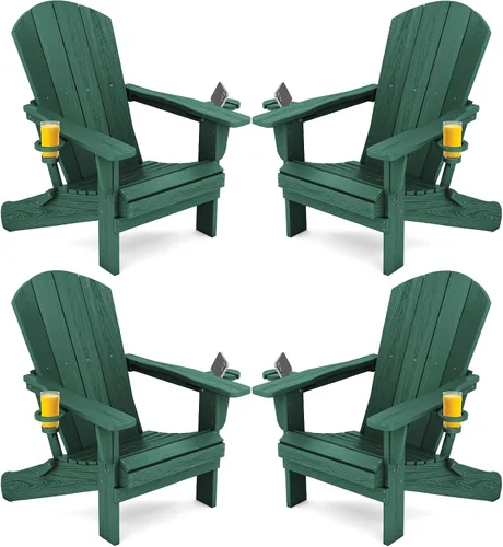 Miniatura 28 de SERWALL Silla Adirondack con portavasos – Juego de 2 sillas Adirondack compuestas para exteriores de polietileno de alta densidad para todo