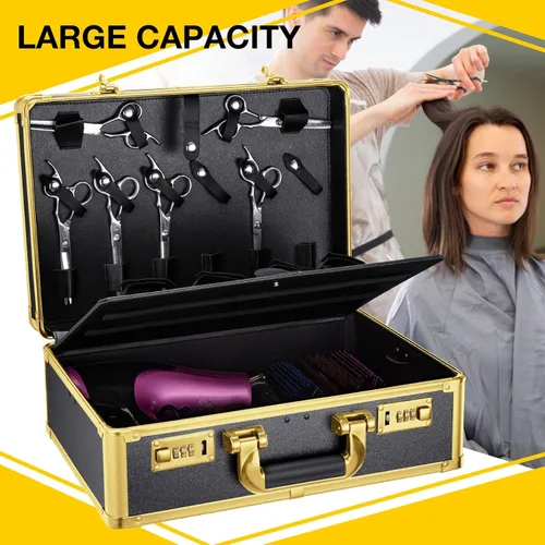 Miniatura 2 de Noverlife Estuche de transporte de peluquero dorado con bloqueo de contraseña, 16 x 11 x 6 pulgadas, caja de almacenamiento de herramientas de corte