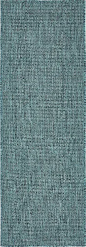 Miniatura 94 de Unique Loom Collection Alfombra de Área Plana Casual de Transición Sólida Jaspeada para Interiores/Exteriores (Pasillo 2' x 6' 1", Azul/Azul Marino)