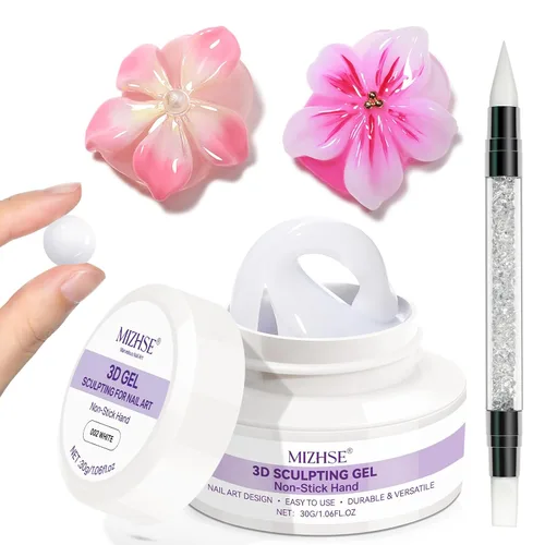 Miniatura 13 de MIZHSE Gel 3D de 1.06 oz para arte de uñas, gel transparente para esculpir uñas UV LED Soak Off Gel con lápiz de arte de uñas, diseño de uñas