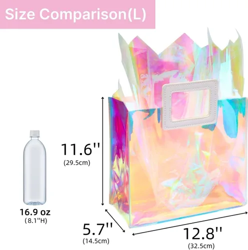 Miniatura 6 de Bolsa de regalo grande holográfica con papel de seda reutilizable para cumpleaños, bolsa de regalo para mujeres y niñas, iridiscente, para despedida