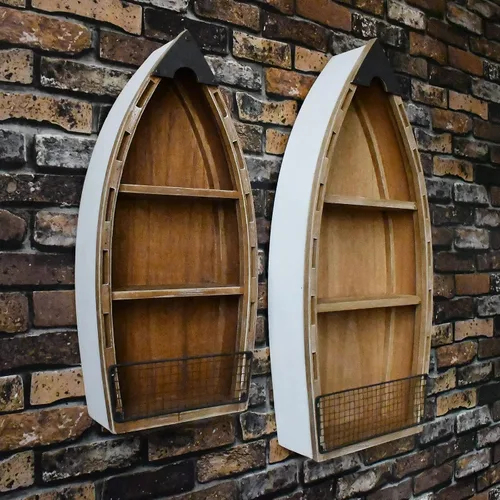Miniatura 6 de Aecipl Estante de madera maciza para barco, decoración de pared náutica, estantería con temática de playa, estantes grandes de madera de 3 niveles