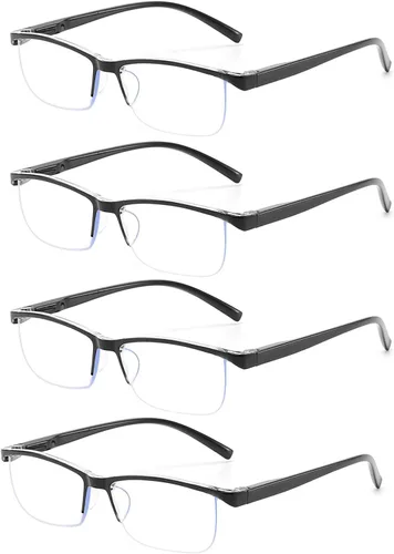 Miniatura 8 de Paquete de 4 lentes de lectura con bloqueo de luz azul para hombres y mujeres, lectores de computadora con bisagras de resorte, antirreflejos/fatiga