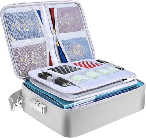 Miniatura 12 de BALEINE Caja de Documentos Ignífuga con Cerradura, Bolsa de Documentos Ignífuga Portátil Impermeable Cajas de Archivos Ignífugas para Documentos