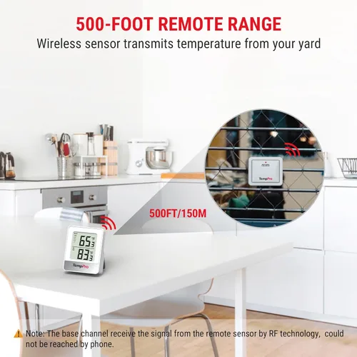 Miniatura 2 de ThermoPro Termómetro inalámbrico para interiores y exteriores de 500 pies, termómetro de invernadero exterior con sensor de temperatura, termómetros