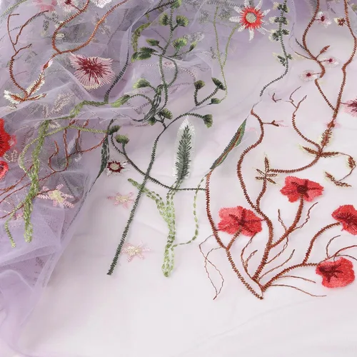 Miniatura 9 de Exquisita tela de encaje bordado floral de tul para costura, vestido superpuesto, adorno de cortina, 60 pulgadas de ancho