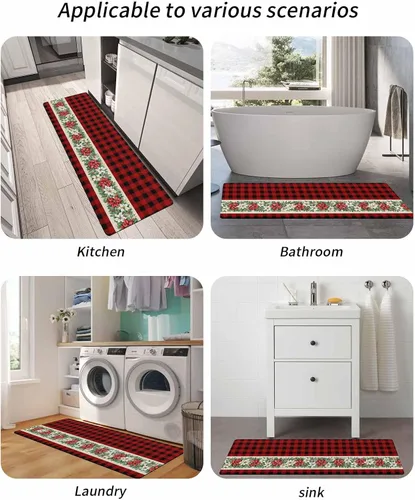Miniatura 5 de Alfombra de baño de Poinsettia para bañera, antideslizante, de secado rápido y absorbente, tierra de diatomeas, fregadero de ducha para dormitorio