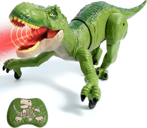 Miniatura 9 de Sunrad Juguetes de dinosaurio a control remoto para niños de 3-5, 4, 7, 8 a 12 años, robot electrónico a control remoto con aerosol, luz y rugido