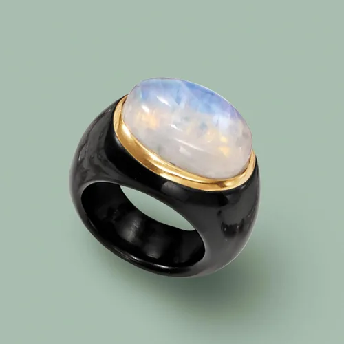 Miniatura 5 de Ross-Simons Moonstone and Black Agate Ring With 14kt Yellow Gold