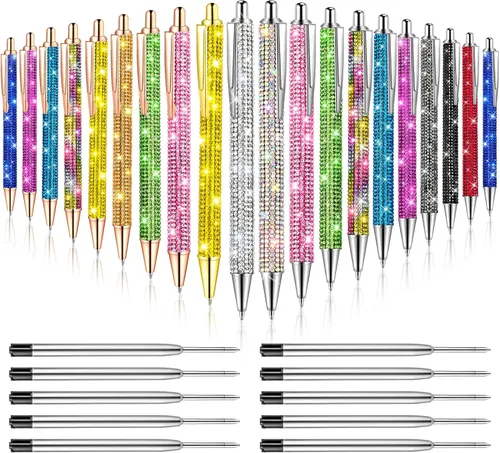 20 piezas de bolígrafos con strass, bolígrafos de metal brillante con diamantes, bolígrafos de cristal brillante a granel, bolígrafos retráctiles