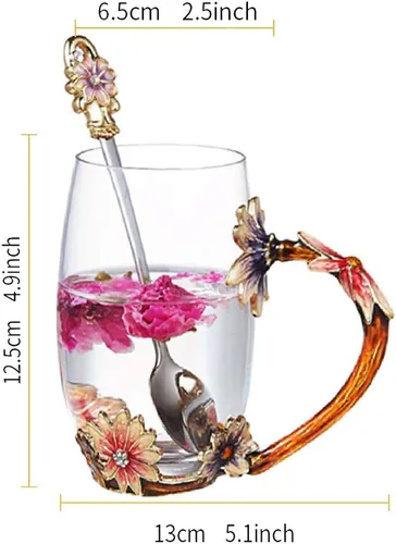 Miniatura 8 de Taza de té de flores de margarita, tazas de café esmaltadas de vidrio hechas a mano con cuchara delicada, regalo de cumpleaños para esposa, madre