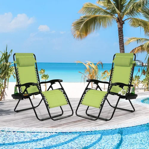 Miniatura 2 de Tangkula Zero Gravity - Silla plegable para patio, reclinable, ajustable, con soporte para tazas, reposabrazos anchos para patio, jardín, piscina
