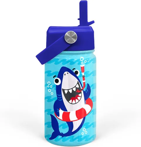 Miniatura 29 de SANDJEST Botella de Agua para Niños con Tapa de Pajita - 12 Oz Botella de Acero Inoxidable Aislada con Dibujo de Animales para Niños y Niñas - Taza