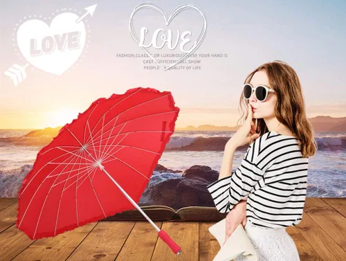 Miniatura 6 de KXCFCYS Forever Love - Sombrilla de encaje en forma de corazón, para niñas, para San Valentín, boda, compromiso y accesorios fotográficos (rojo)