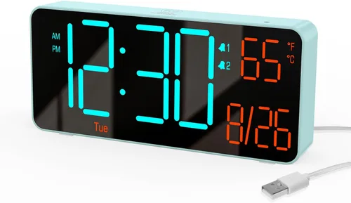 Miniatura 8 de KOSUMOSU Reloj digital para dormitorio de 6.7 pulgadas, despertador para sala de estar, atenuación automática, fecha, semana, segundos, temperatura
